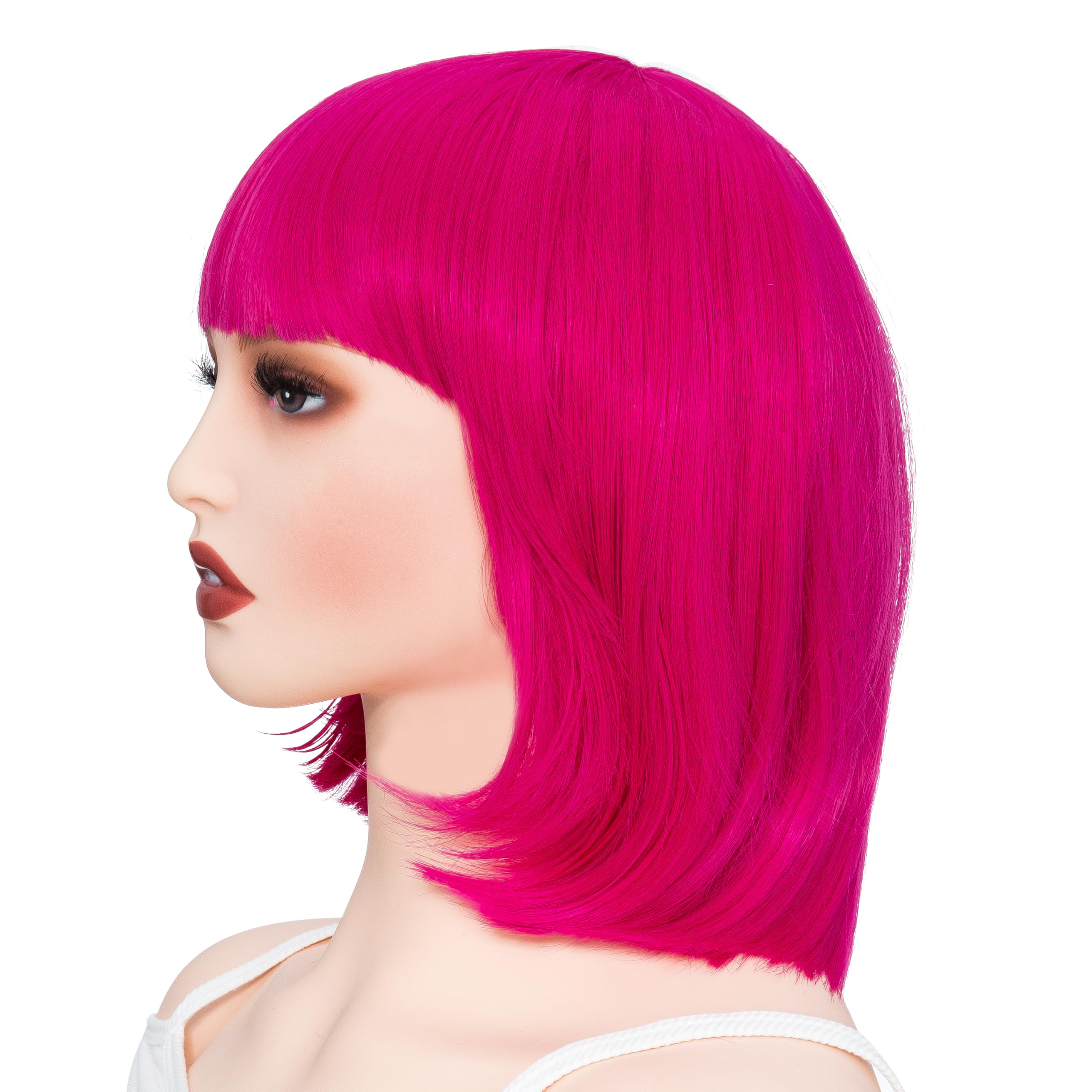 Yamel Hot Pink Bob Wig with Bangs 11 Inches Short Straight Synthetic Hair Costume Party Cosplay Halloween Wigs for Women Adult - Image 3