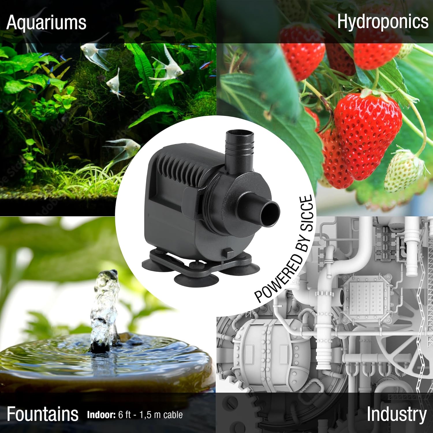 SICCE Syncra Silent NANO Multifunction 110 GPH Submersible Water Pump | Italian Made 2.8W Ultra Quiet Durable Aquarium Fish Tank, Fountian, Pond, Hydroponics, Terrarium Black | Freshwater & Saltwater