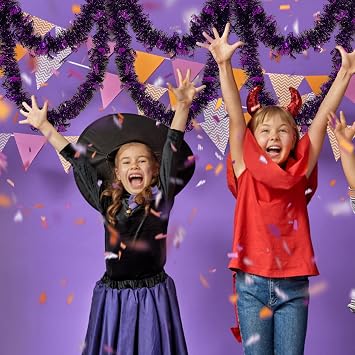 LOMIMOS 32.8 Ft Halloween Tinsel Garland,Hanging Bat Glittering Twist Metallic Decoration for Party Supplies