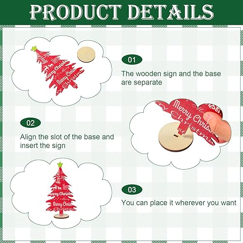 Miniatura 3 de Suzile 25 piezas de madera para árbol de Navidad, decoración de mesa, 5 tamaños, letrero de madera para árbol de Navidad con estrella, 6 patrones,