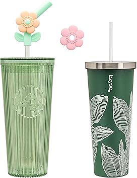 bzyoo 26oz Tumbler with Straw & Lid - Cute Flower Silicone Straw Tips&bzyoo SUP Double Wall Vacuum Insulated Tumbler with Straw and Lid Stainless Steel Water Bottle