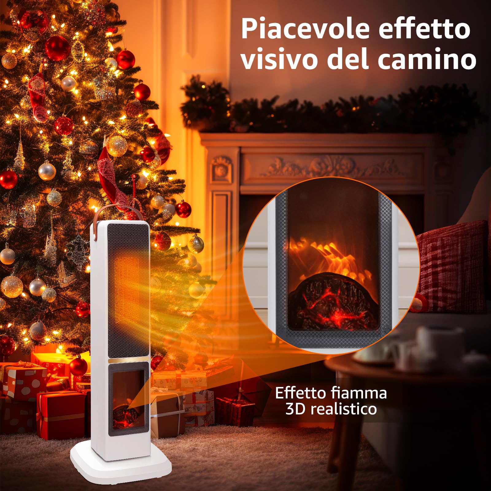 Taylor Swoden Dana - Stufetta elettrica da 2000W per uso interno con camino, rapido e sicuro Termoventilatore ceramico PTC, oscillazione a 70°, timer da 12 ore, 3 modalità, telecomando