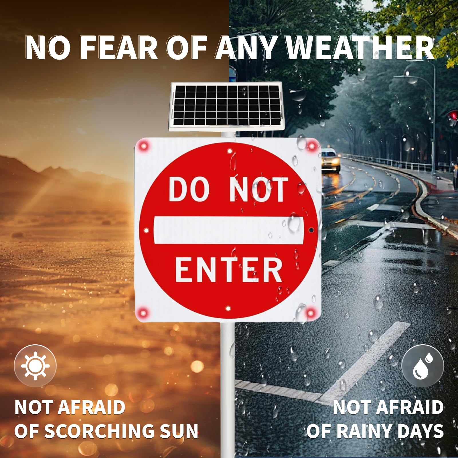 Cartello Solare Divieto di Accesso in Alluminio Rifrangente – 8 LED Ad Alta Potenza, Impermeabile Ip65, visibilità Giorno/Notte 0,8 Km, Ip65, Pellicola Rifrangente Grado Tecnico 30in