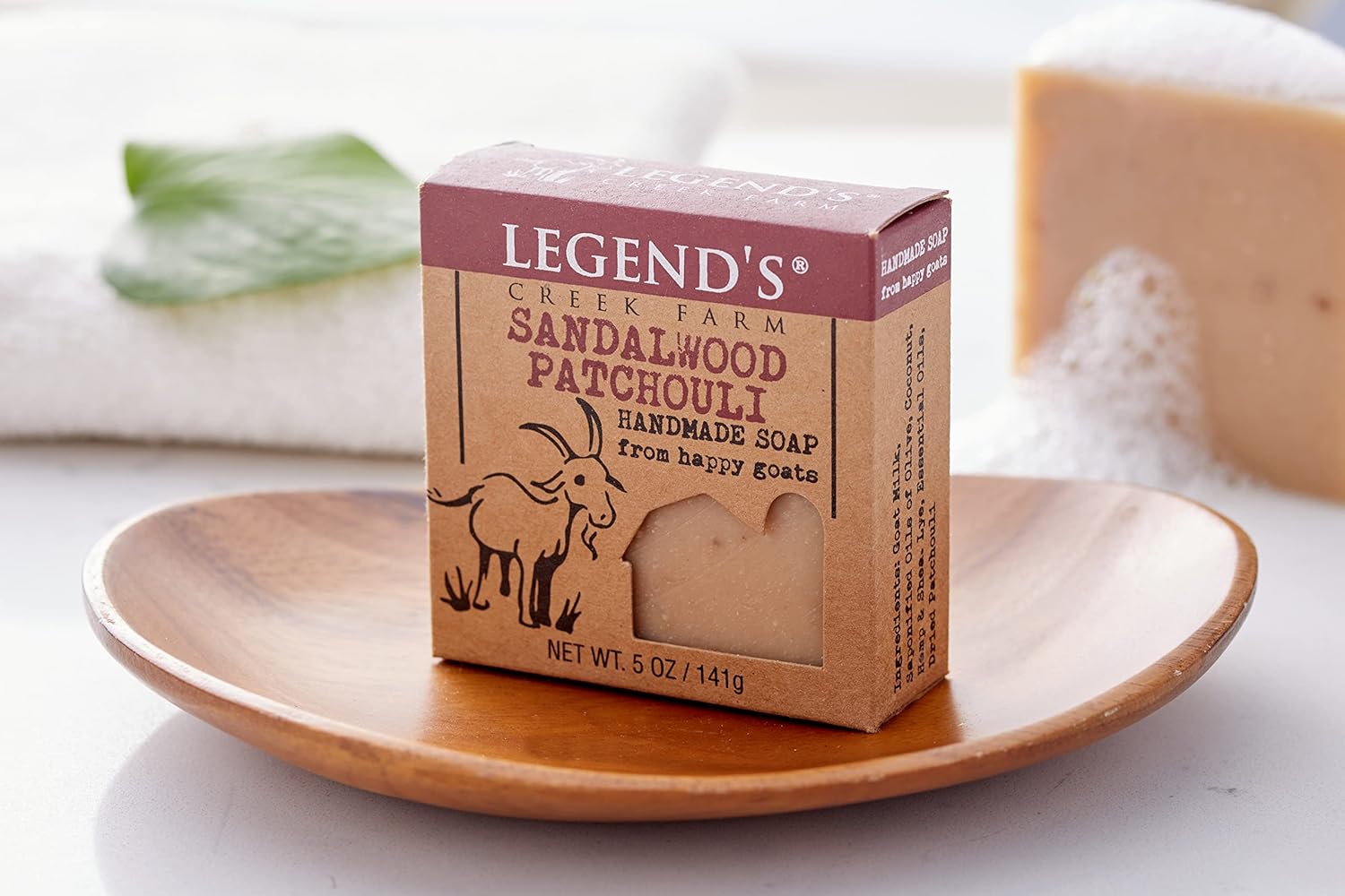 Legend's Creek Farm Goat Milk Soap - Cleansing Moisturizing Bar for Hands and Body - 5 Oz Creamy Lather, Nourishing, Gentle Natural Soap for Sensitive Skin (Sandalwood Patchouli, Pack of 3)