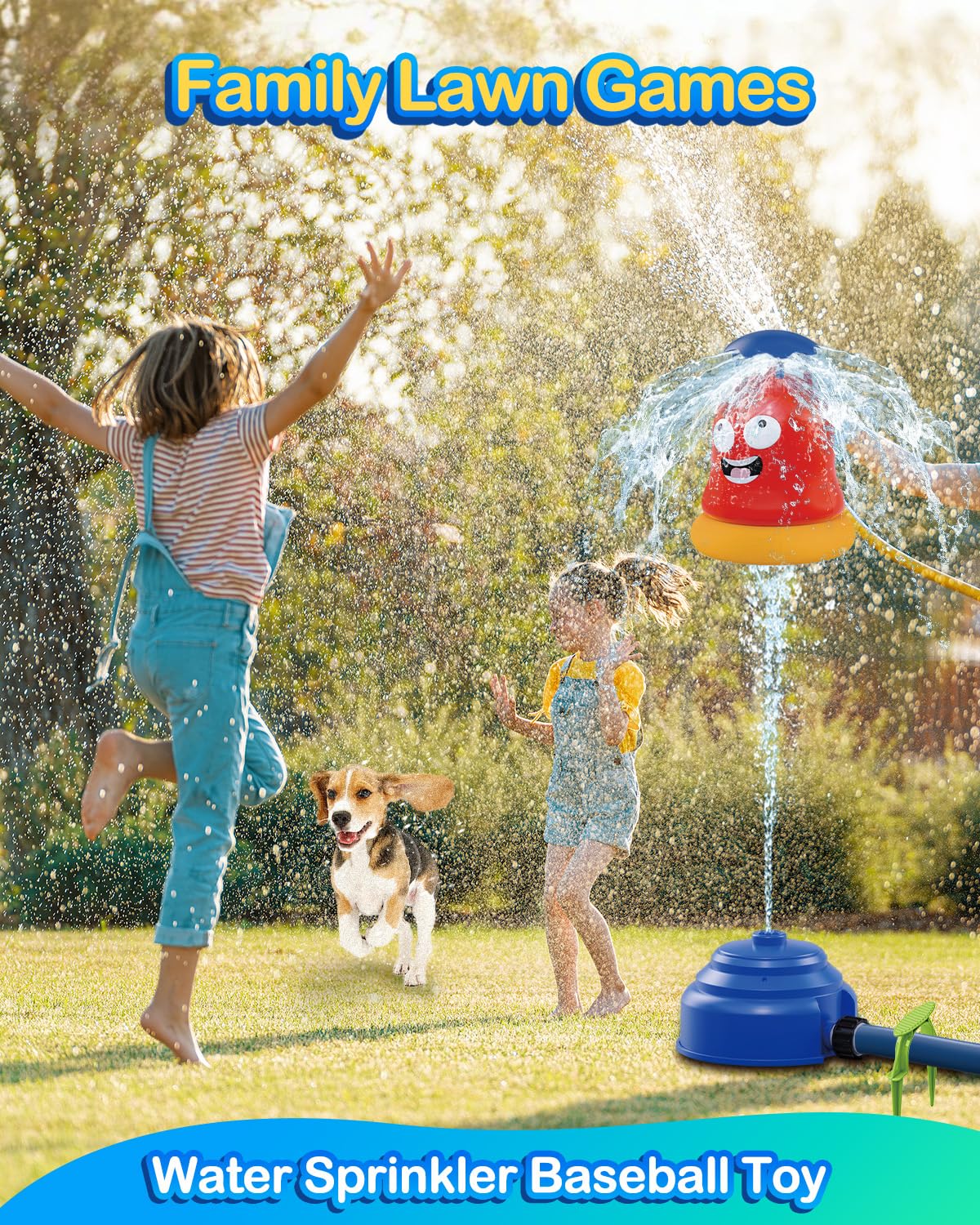 Water Sprinkler Baseball Toy for Kids Yard Outdoor Play,3 in 1 Summer Water Game with Fun Sprinkler Toy for Summer Outside Backyard Garden Lawn Toddlers for Boys Girls Dogs Pets