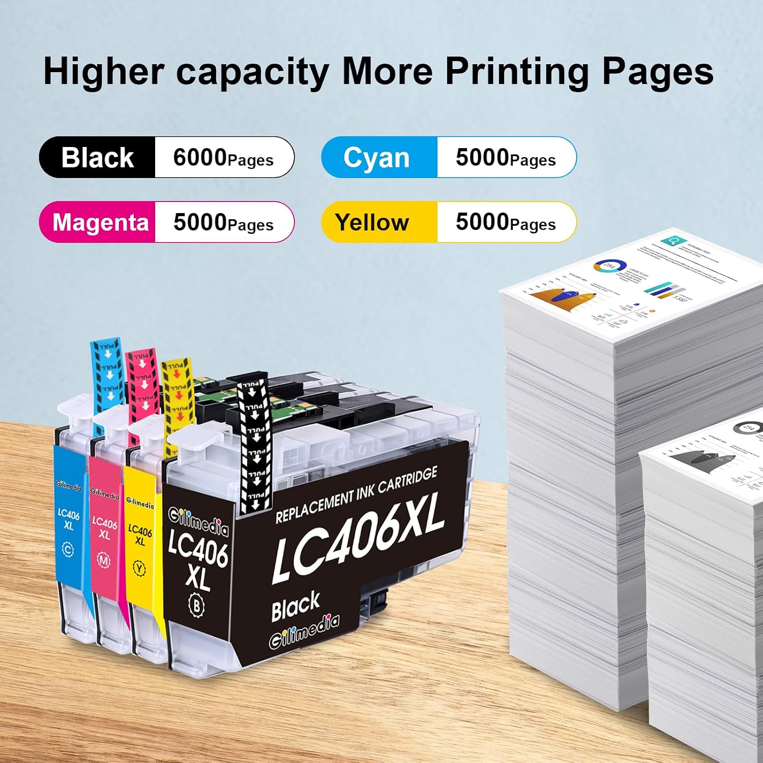 LC406XL Ink Cartridges High Yield Replacement for Brother LC406XL LC406 XL LC406 Work for Brother MFC-J4335DW MFC-J5855DW MFC-J6555DW MFC-J4535DW MFC-J6955DW MFC-J4345DW MFC-J5955DW Printer, 4 Pack