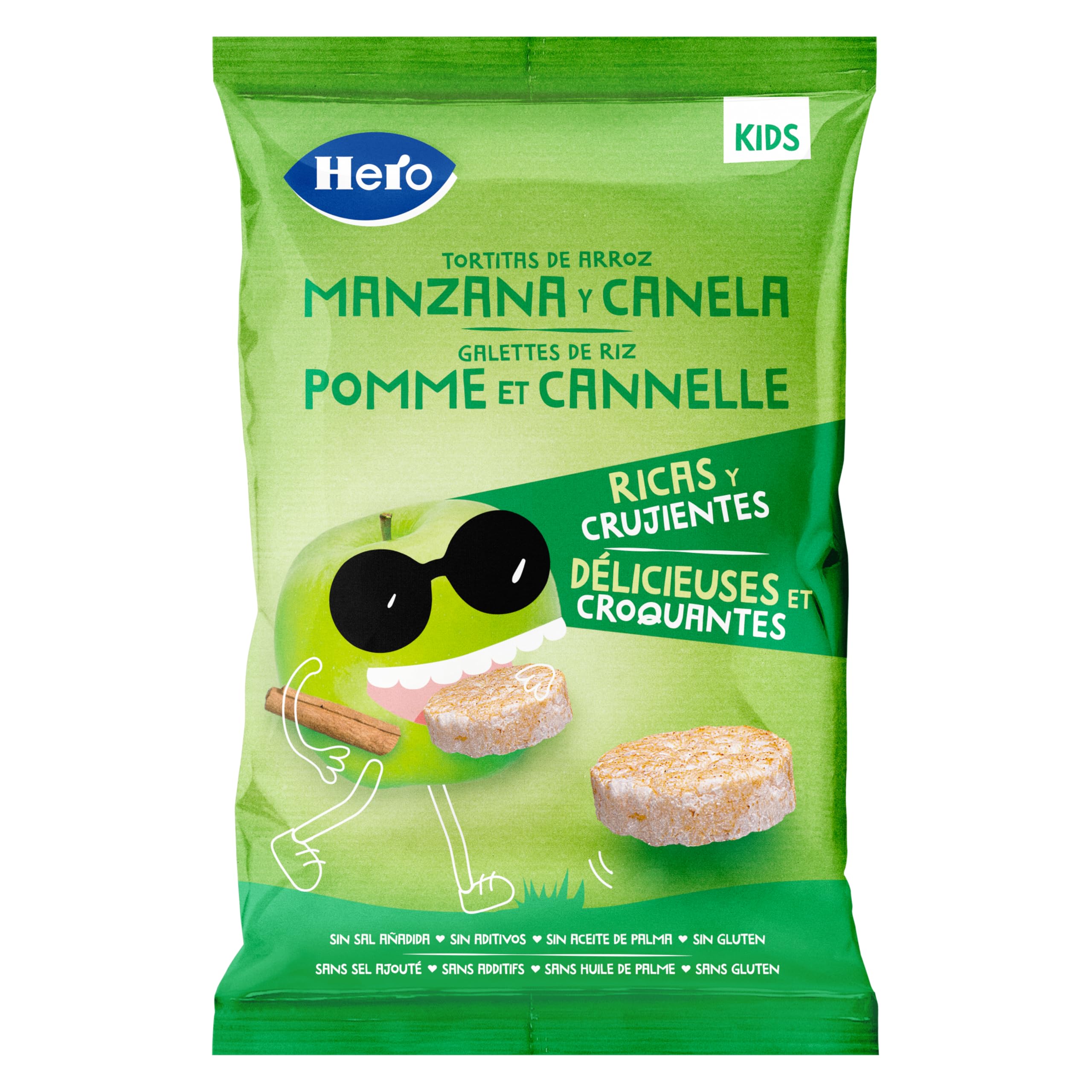 Hero - Tortitas de Arroz, Manzana y Canela, Sin Sal Añadida, Sin Aditivos, Sin Aceite de Palma, Sin Gluten, Snack Infantil Apto para Niños Desde los 36 Meses - Pack de 6 x 40 g
