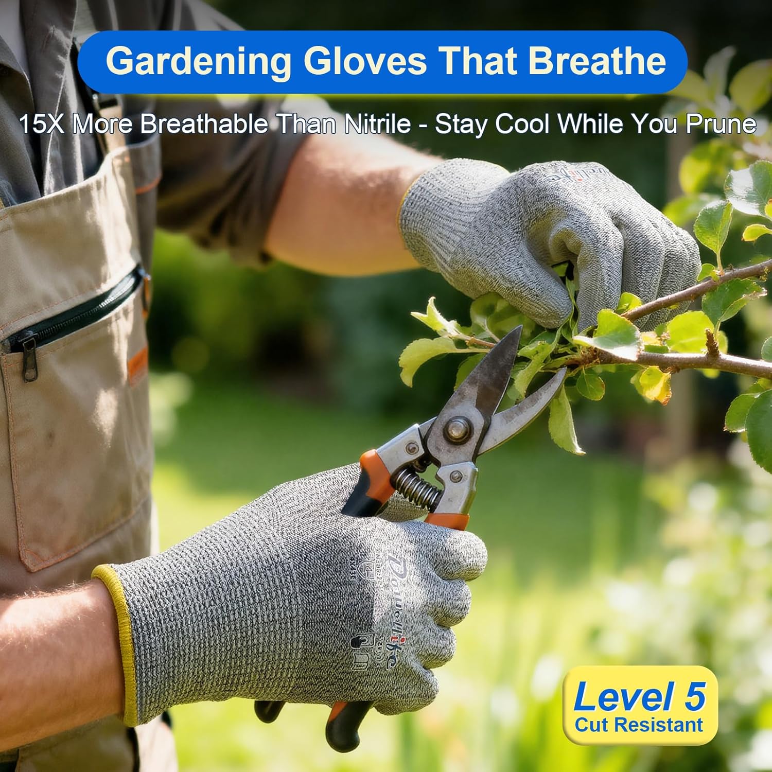 Dowellife Level 5 Cut Resistant Work Gloves for Men and Women, PU Coated Breathable Gardening Gloves, Thin Flexible and Firm Grip for Mechanics and Fishing (X-Large, Grey) - Image 3