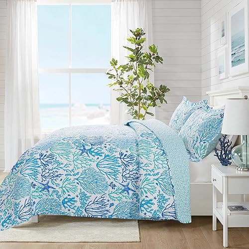 Vista 231 de NEWLAKE Juego de colcha de algodón, juego de colcha reversible de retazos, patrón floral hermoso europeo, tamaño King Beige,Floración clásica