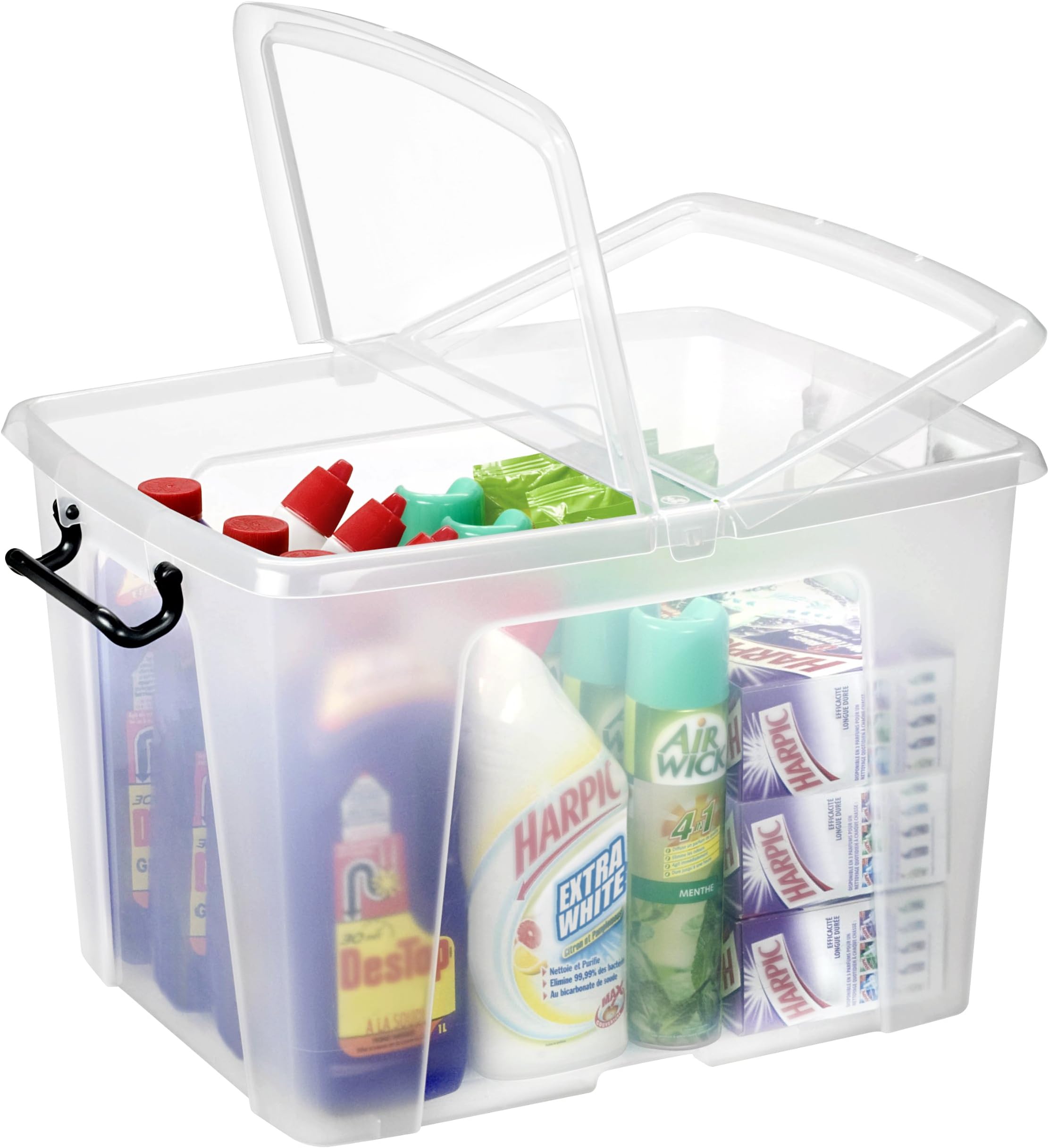 Strata Smart Box Clip-On Folding Lid Carry Handles 40 Litre Clear Ref HW674CLR