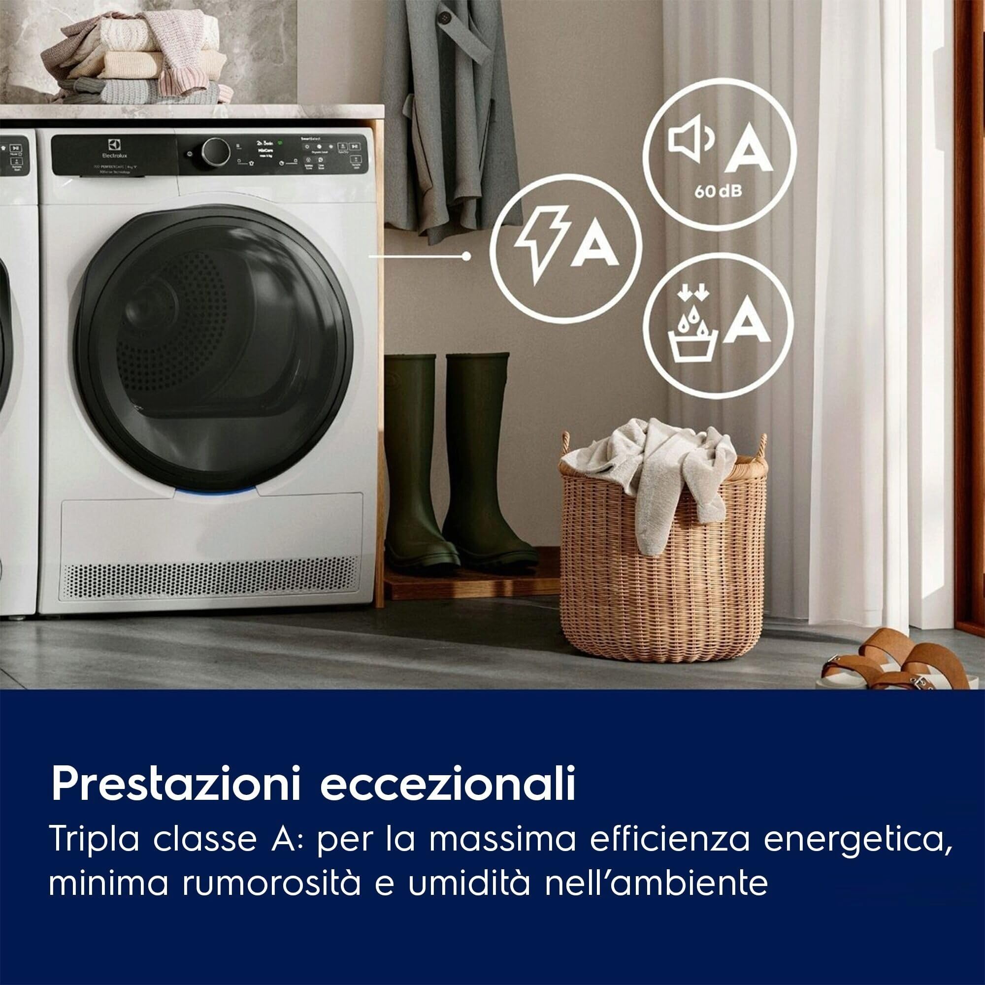 Electrolux Asciugatrice a Pompa di Calore Serie 900 PerfectCare EW9H59A, 9 kg, SmartSave fino a -20% energia, Tecnologia 3DSense e DelicateCare, Classe A, Controllo da Remoto con App, 60 dB