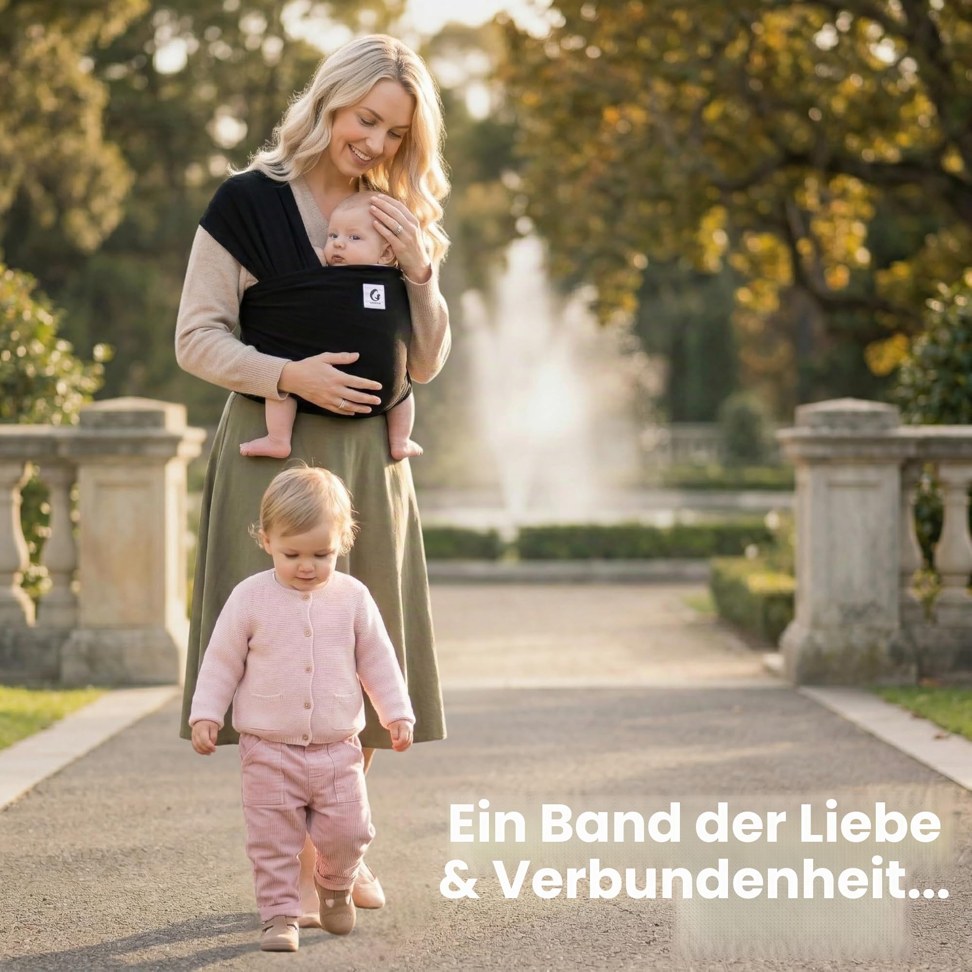 ELDOMA Babytragetuch Schwarz für Neugeborene – Leichtes, Atmungsaktives Tragetuch Baby, Ergonomische Babytrage ab Geburt bis Kleinkind (7–35 lbs / 3–15 kg)