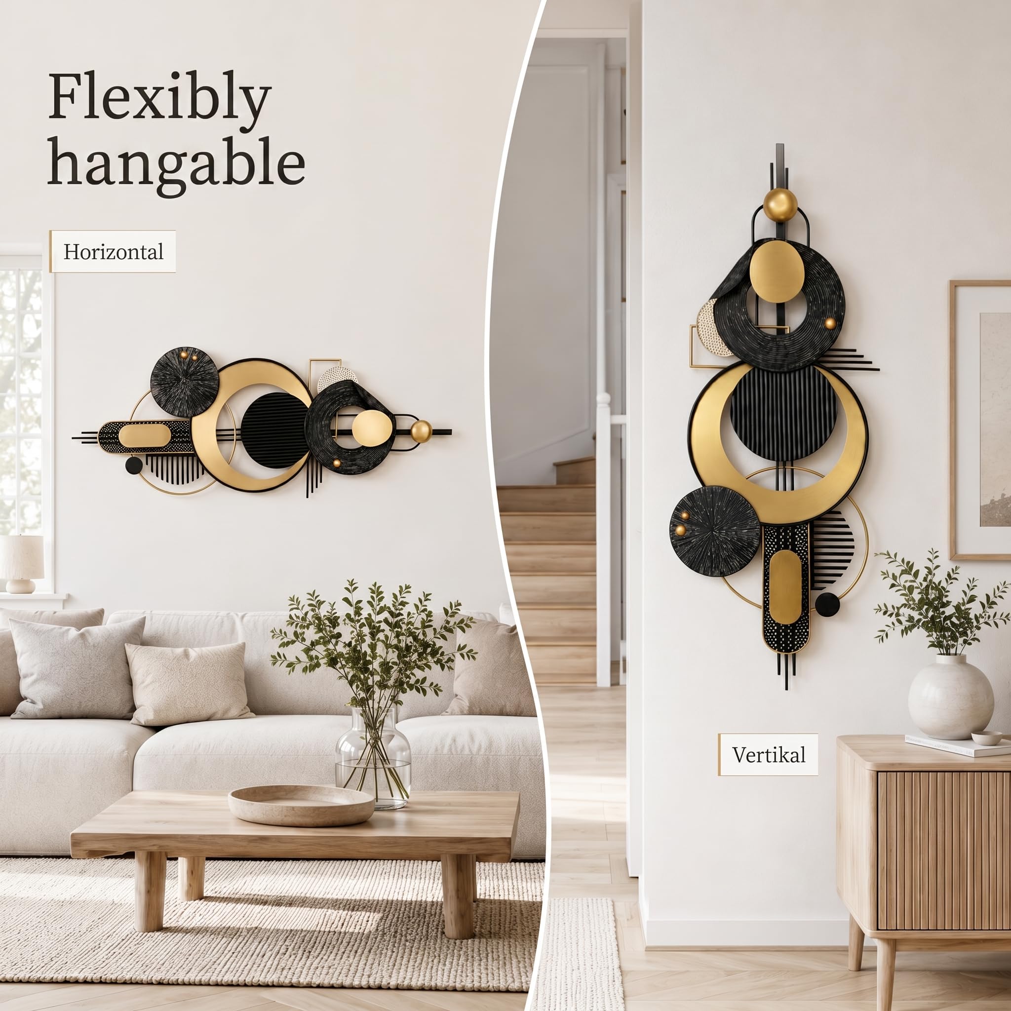 Adorno de Pared Metálico,Decoración Geométrica Abstracta 3D para | Decoración mural geométrica con,incluye kit de tornillos,apto para salón,dormitorio, cocina y oficina - 152CM
