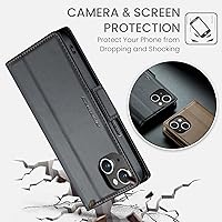 Vista 7 de HAII Funda tipo cartera con tapa para iPhone 15, con bloqueo RFID, tarjetero y función atril, cierre magnético, funda protectora de cuero de lujo