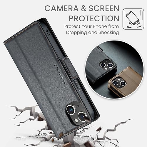 Miniatura 9 de Taneny Funda para iPhone 15, bloqueo RFID Funda de piel sintética con tarjetero y soporte para tarjetas, funda a prueba de golpes para iPhone 15