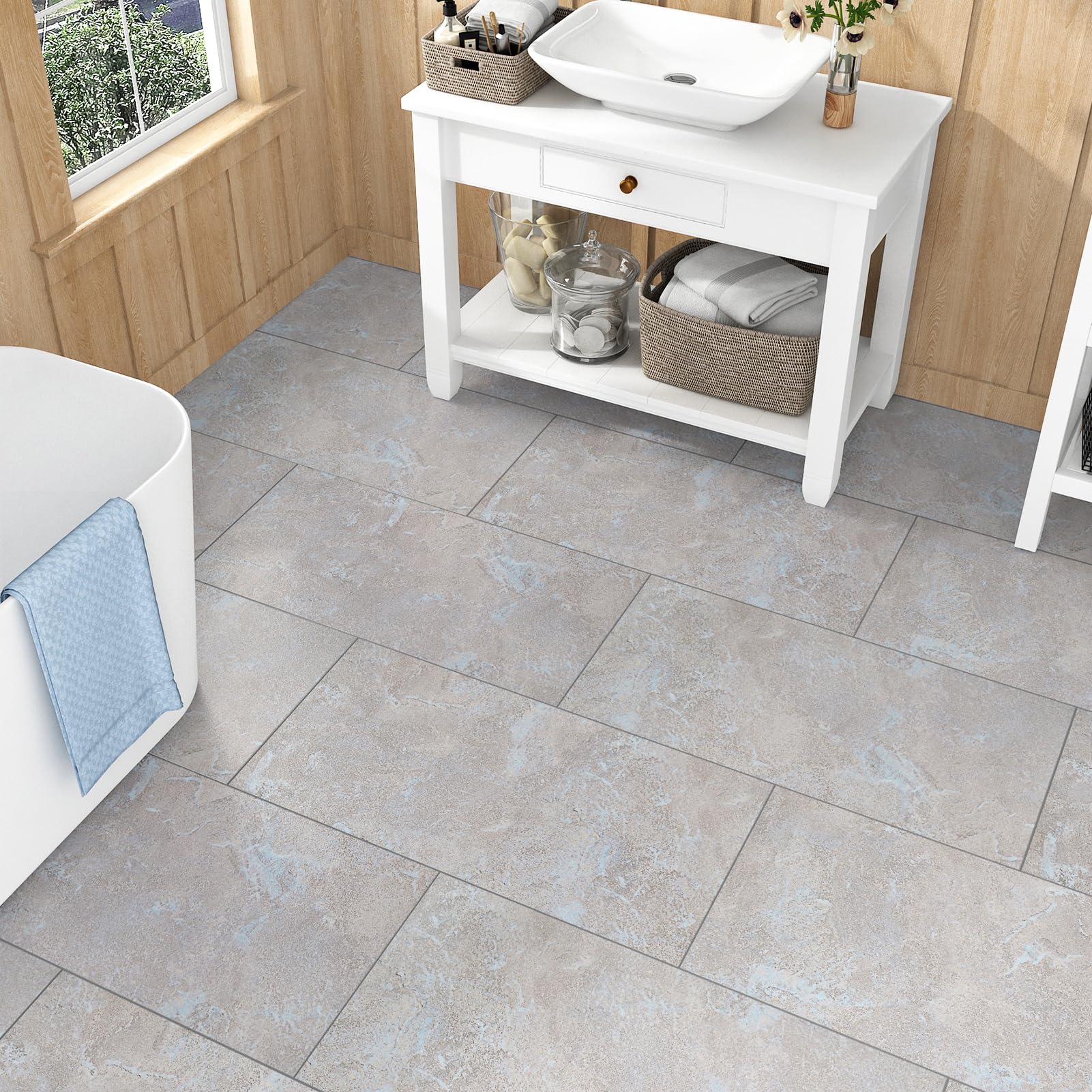 15 Pièces Revetement De Sol PVC Gris Dalle PVC Adhesive Sol Lavable Parquet Lino Vintage Pour Salon Cuisine Carrelage Adhesif Gris Carrelage Salle De Bain 60 x 30cm