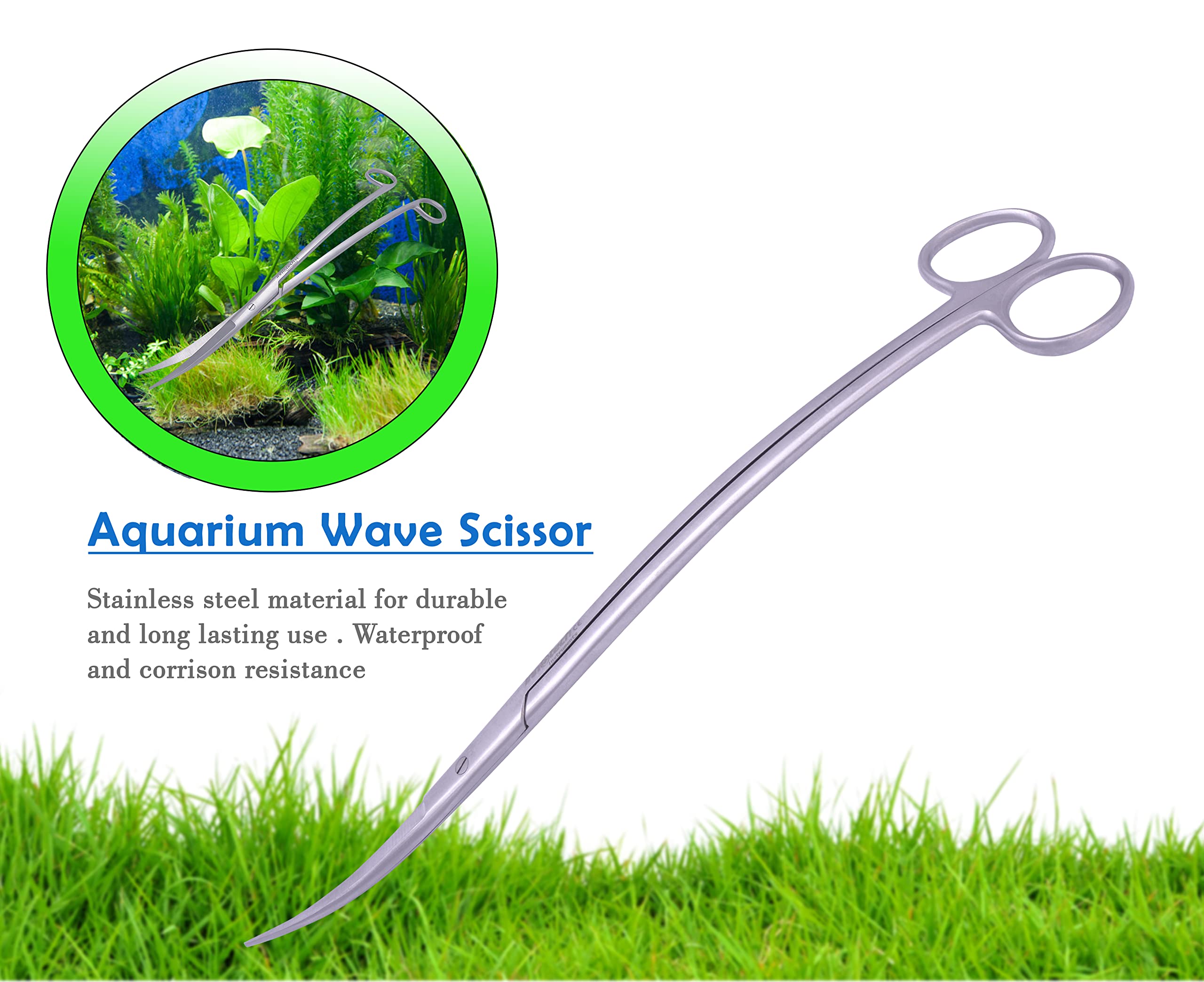 Innotech Ciseaux d'aquarium Ciseaux de nettoyage d'aquarium Ciseaux ondulés noirs ciseaux pour plantes aquatiques (30 cm, argent)