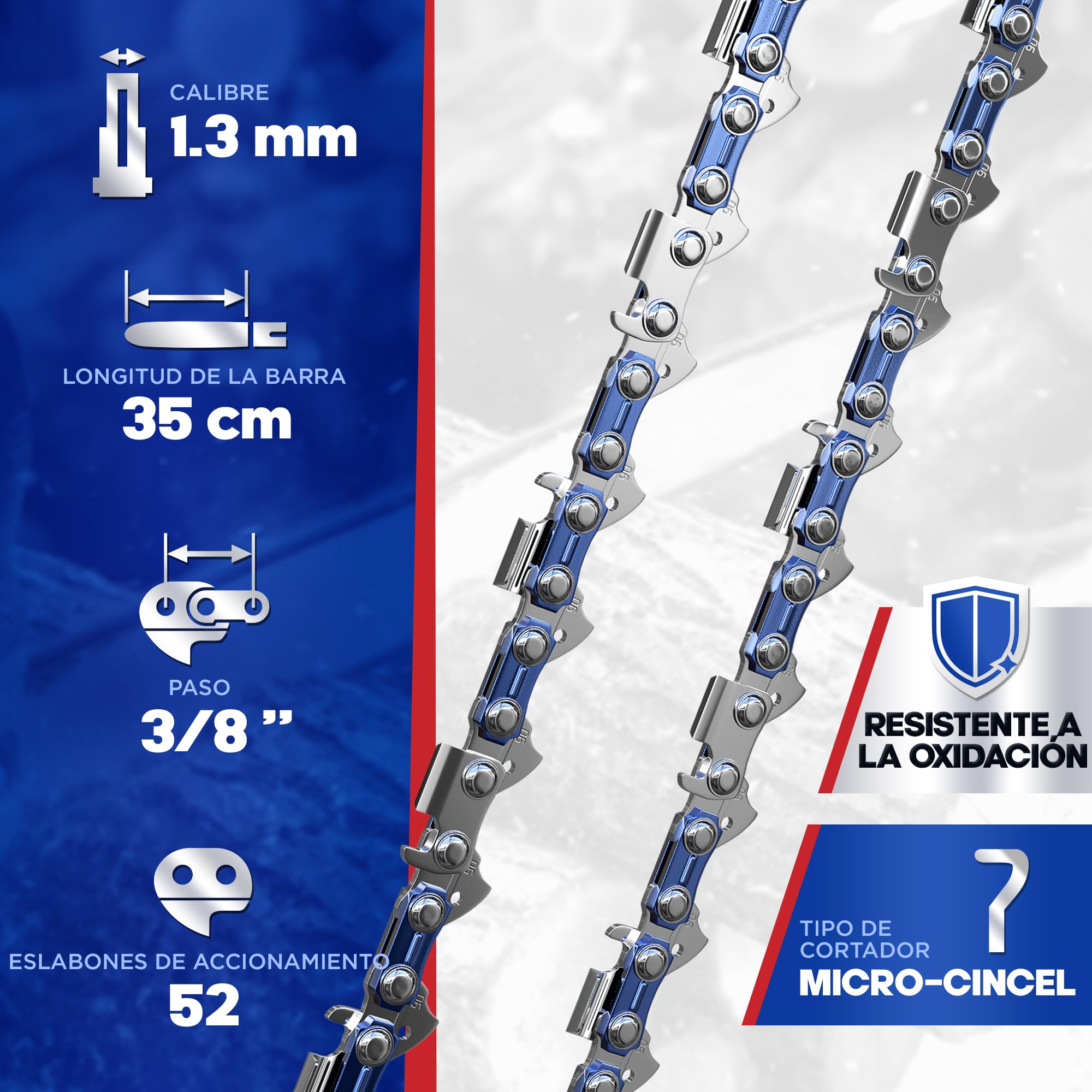 Juego de 3 cadenas de motosierra 35cm - 3/8" LP Paso - 1.3mm - 52 Eslabones motrices - Cadena de sierra con brazo antirretorno compatible con muchas marcas de motosierra