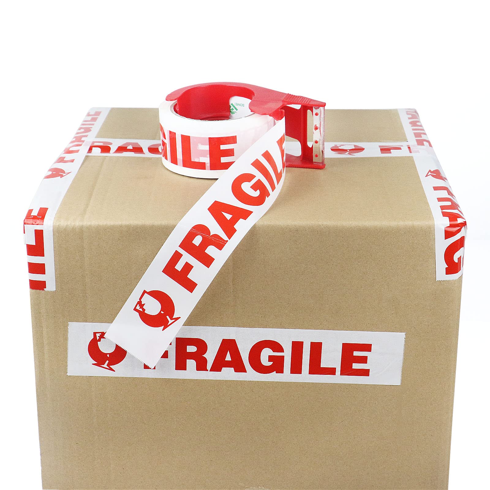 BOMEI PACK 18 Rouleaux Ruban Adhésif Fragile 48 mm x 66 m avec dévidoir pour colis et boîtes, Ruban adhésif emballage fragile