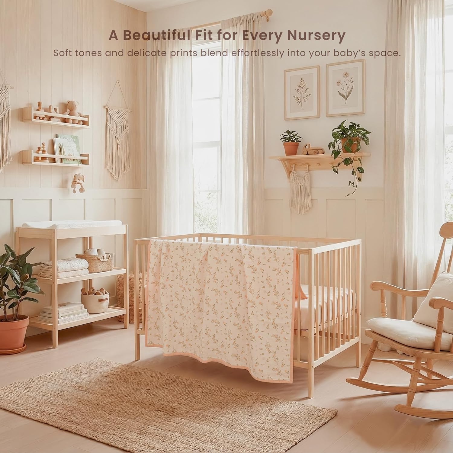 Konssy Muslin Baby Blankets for Girls Boys 47"x47", 100% Cotton Crib Blanket for Infant Toddler, Super Soft and Lightweight Nursery Swaddling Wrap (Floral)