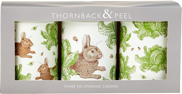 Thornback & Peel Set of 3 Round TIN Caddies-Rabbit & Cabbage, Multi, 106(D) X 150 MM (Each)