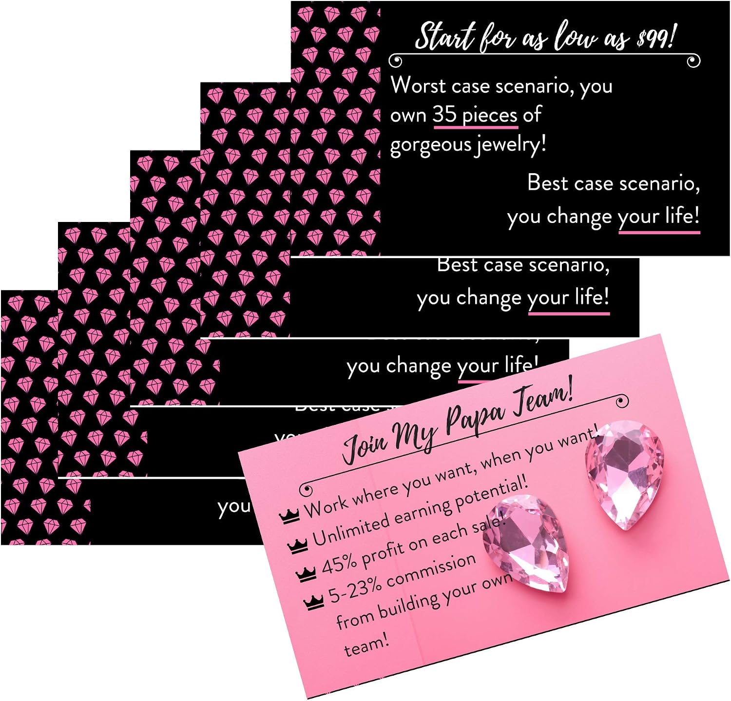 Jewelry | Join My Team! | 50 pk | Business Card Double Sided Pink and Black with Jewel Design | 3.5 x 2" inches image 5