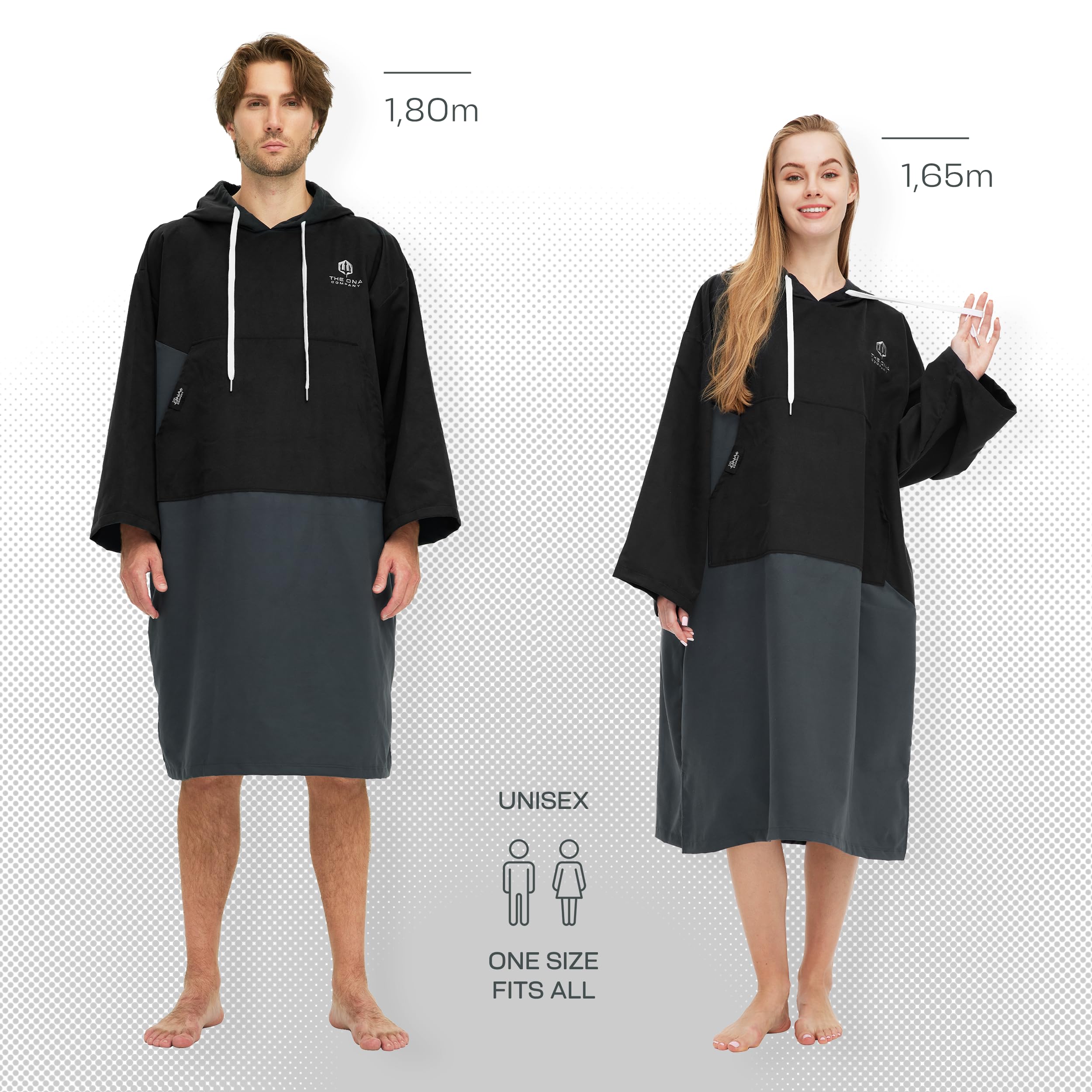Poncho Surf de Microfibra - Ligero y de Secado rápido - para Hombre y Mujer - Playa, Piscina o natación - ¡Imprescindible para Tus Actividades Acuáticas! (Negro)