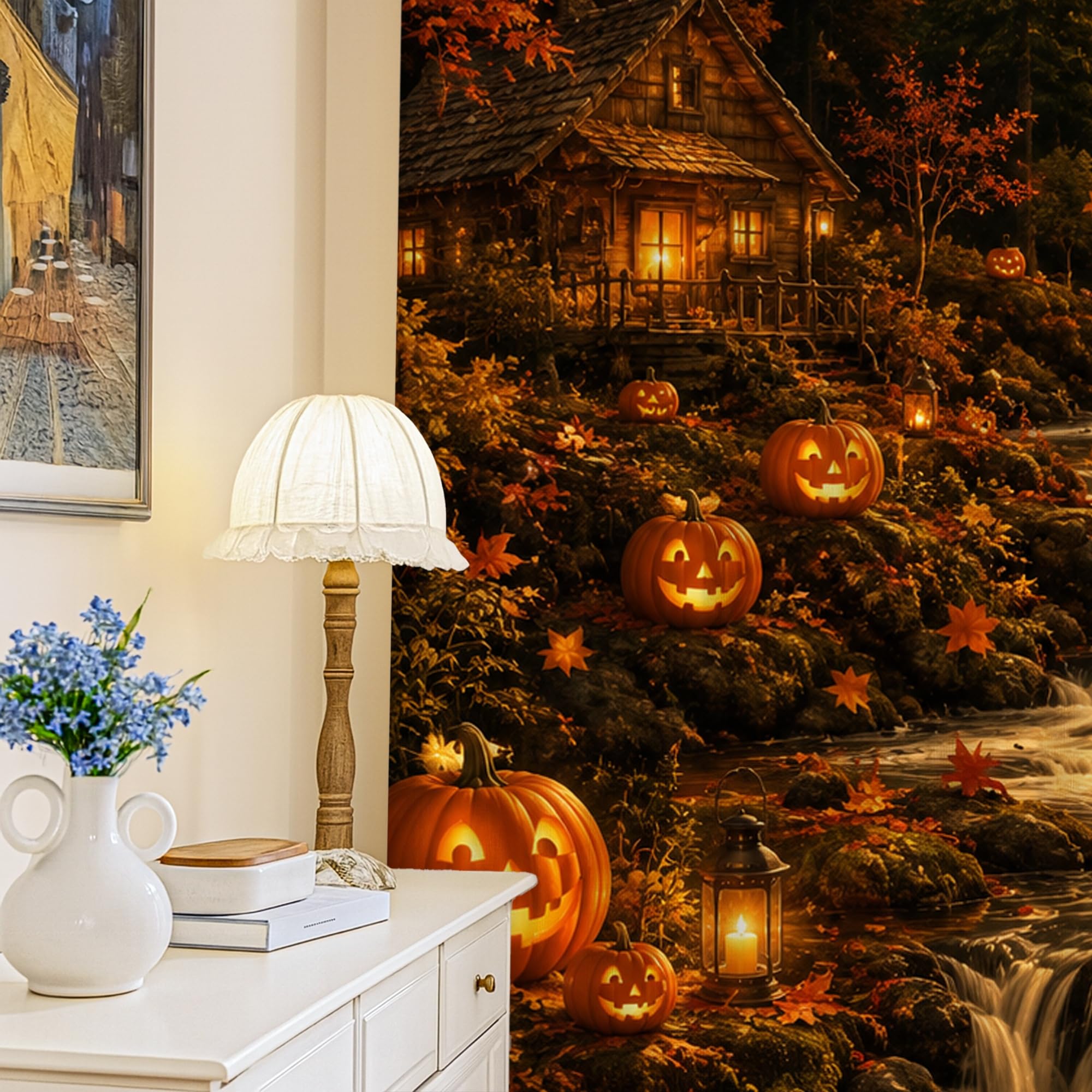 Rideaux occultants citrouilles pour instaurer une ambiance cocooning au salon