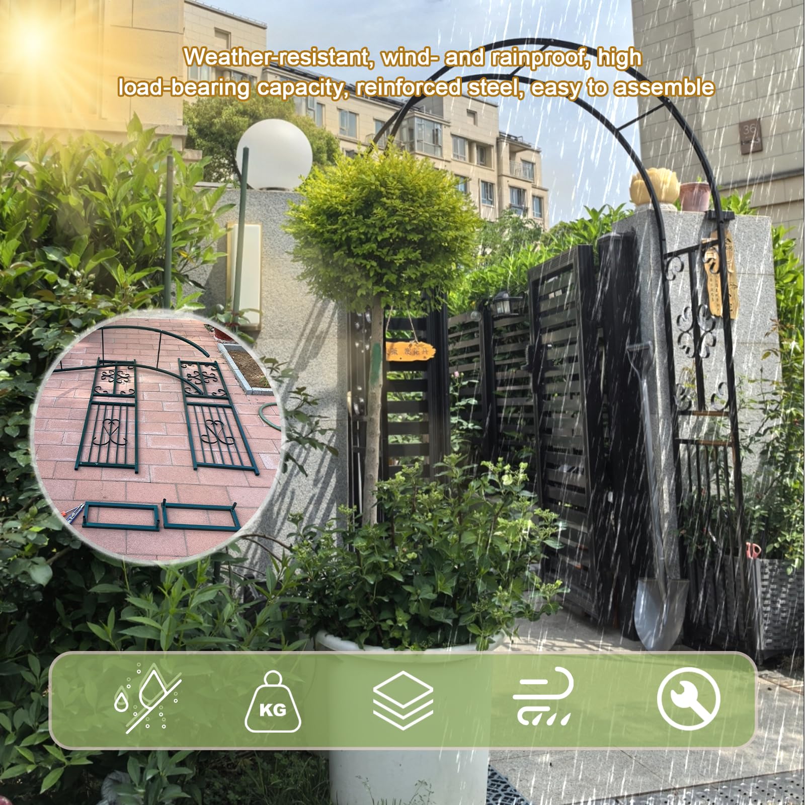 Arco de Rosa,260x230cm Arco Metálico de Jardín,Estructura Resistente a la Intemperie,Ideal para Jardín,Boda y Decoración Exterior(L260xW40xH230cm) Bronce-B