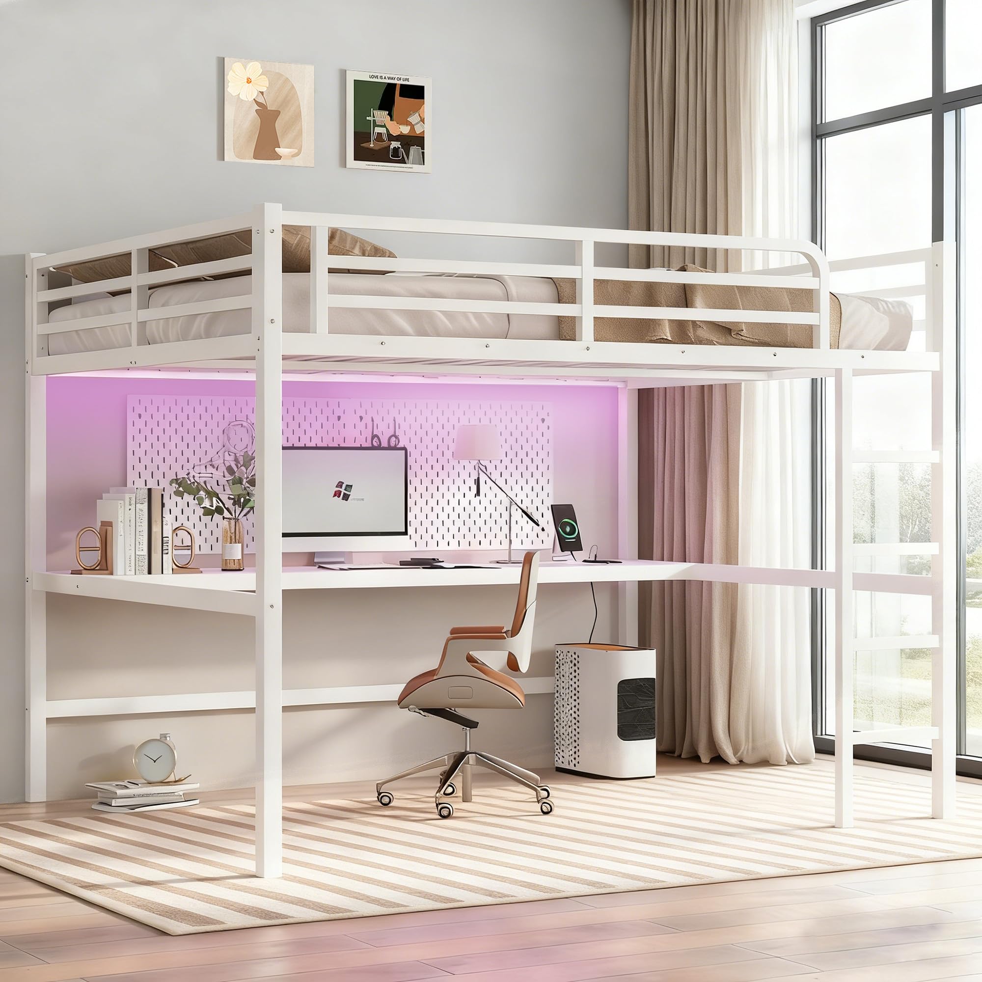 Photo 1 of Bellemave Queen Loft Bed with Desk and LED (White)