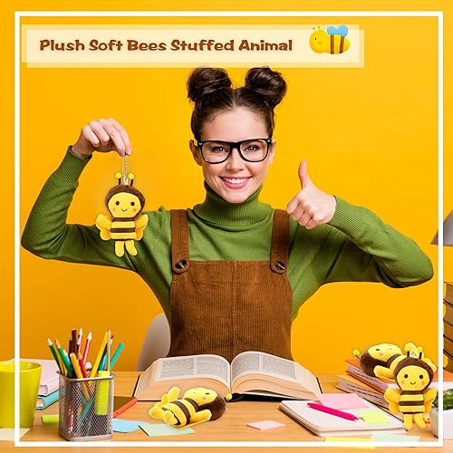 Miniatura 4 de Mini juguetes de peluche de abeja, llavero de abeja de felpa para decoración de habitación, cumpleaños, baby shower, recuerdos de fiesta de animales