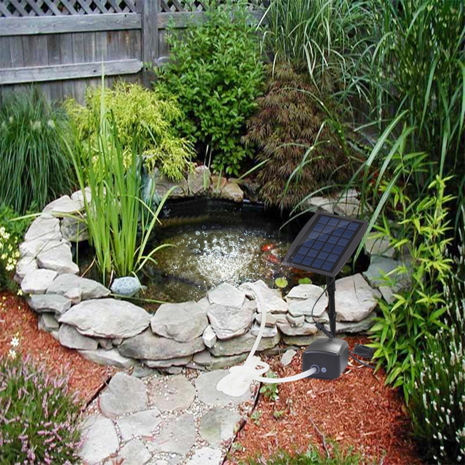 Bomba de Aire Solar 2.5W Oxigenador con Placa de Batería Piedras de Burbuja Línea de Aire para Tanque de Peces de Jardín Estanque Exterior Jardinería Circulación de Agua MY06