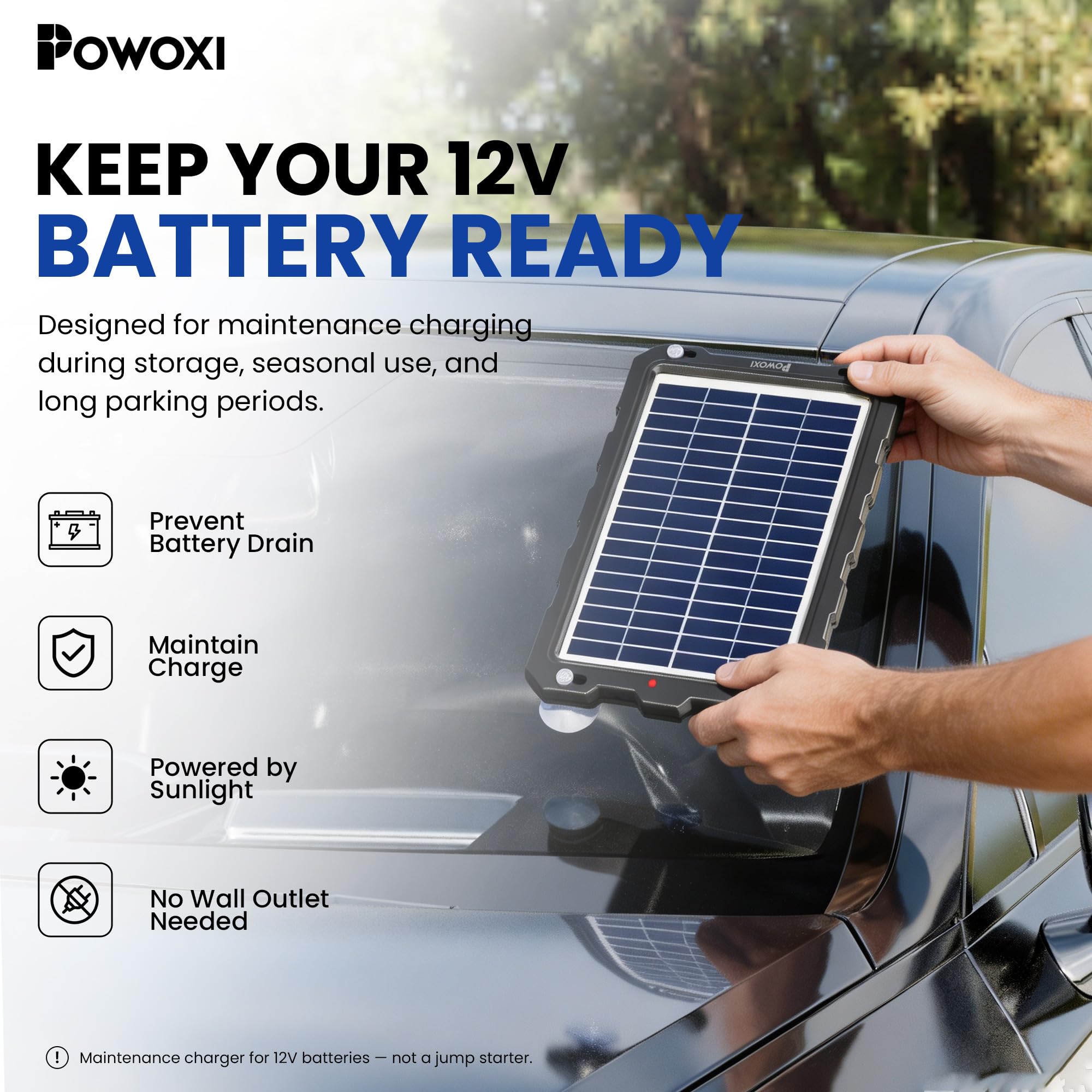 POWOXI Chargeur de Batterie Solaire 7,5 W amélioré - Kit de Charge Portable étanche pour Voiture, Moto, Bateau, Bateau, Camping-Car, remorque, Sports motorisés, motoneige, etc.