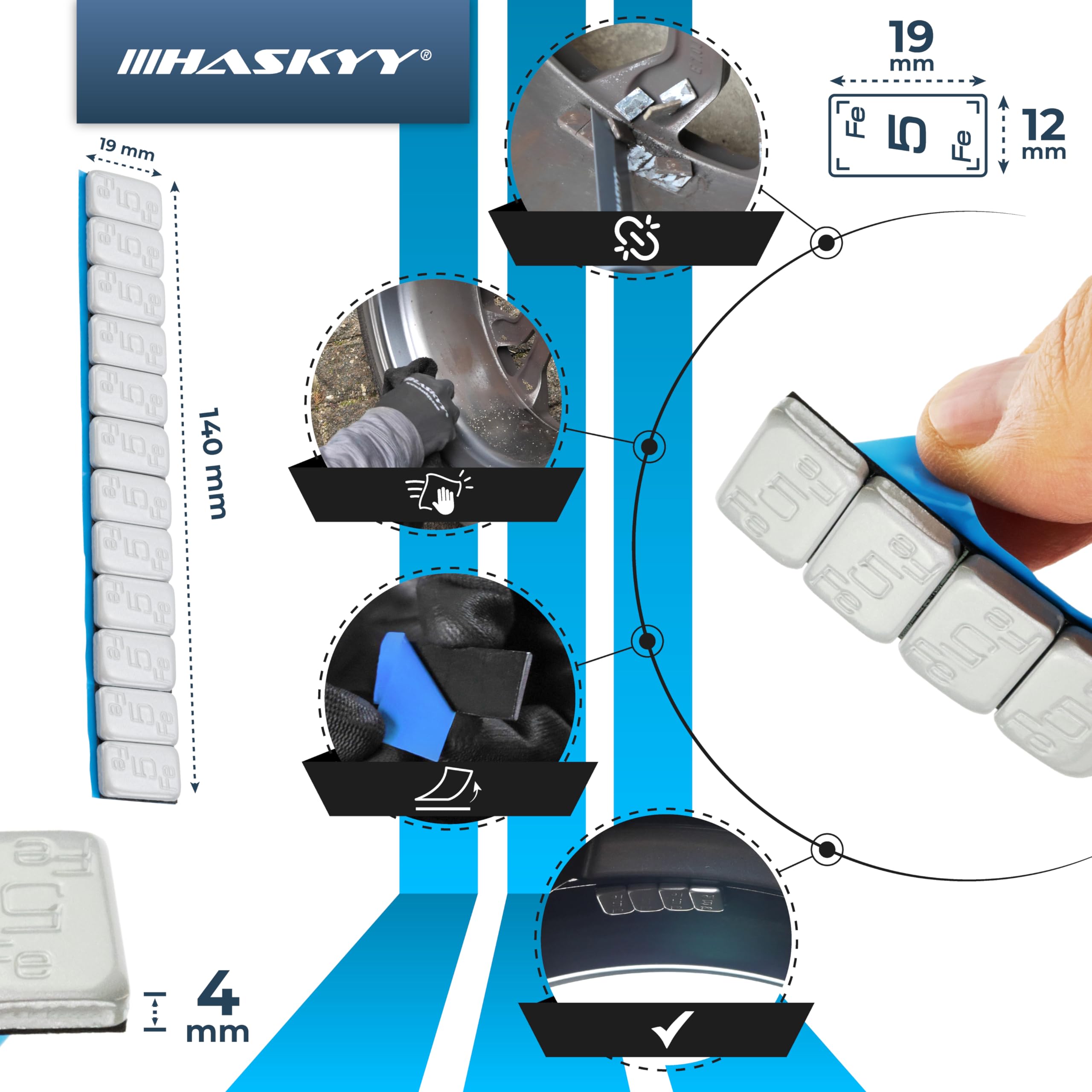 HASKYY Kit Completo Montaje Neumáticos 336 pzs - Pasta Montaje Negra 3 kg, Pesas Equilibrado Adhesivas y de Golpe, Válvulas TR412/413/414/418, Alicate Pesas, Extractor Válvula, Borrador Adhesivo, Caja