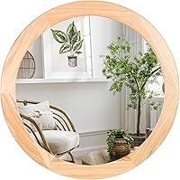 Vista 21 de Espejos redondos de 24 pulgadas, espejo rústico de pared de tocador de madera con marco de madera, espejo circular de madera para baño, dormitorio