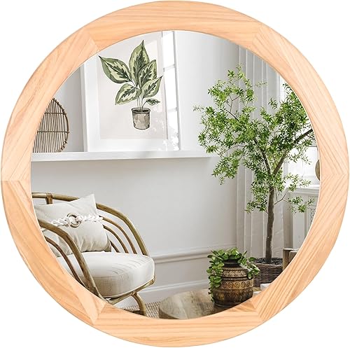 Miniatura 24 de CULER Espejo redondo de madera de 24 pulgadas, espejo circular con marco de nogal para pared, espejo de pared redondo decorativo rústico para baño