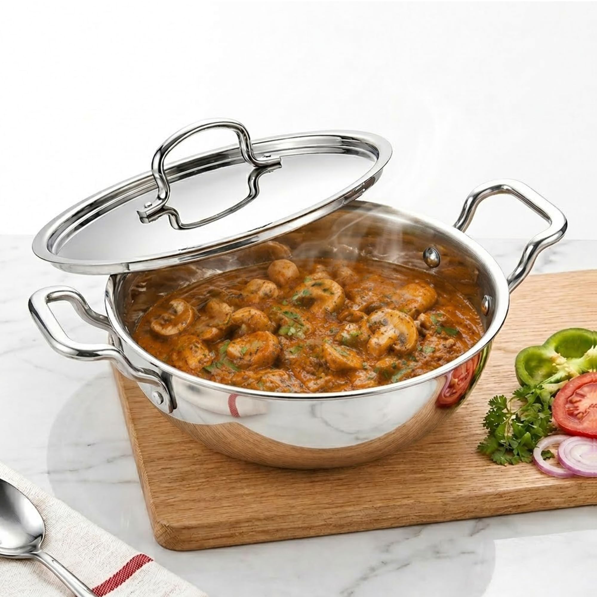 SOLARA Triply Stainless Steel Kadai with SS Lid 30 cm, Tri Ply SS Kadhai, Heavy Bottom Induction Base Cookware, Stainless Steel Cooking Pot for Frying, Sauteing, Curry — Amazon image 11