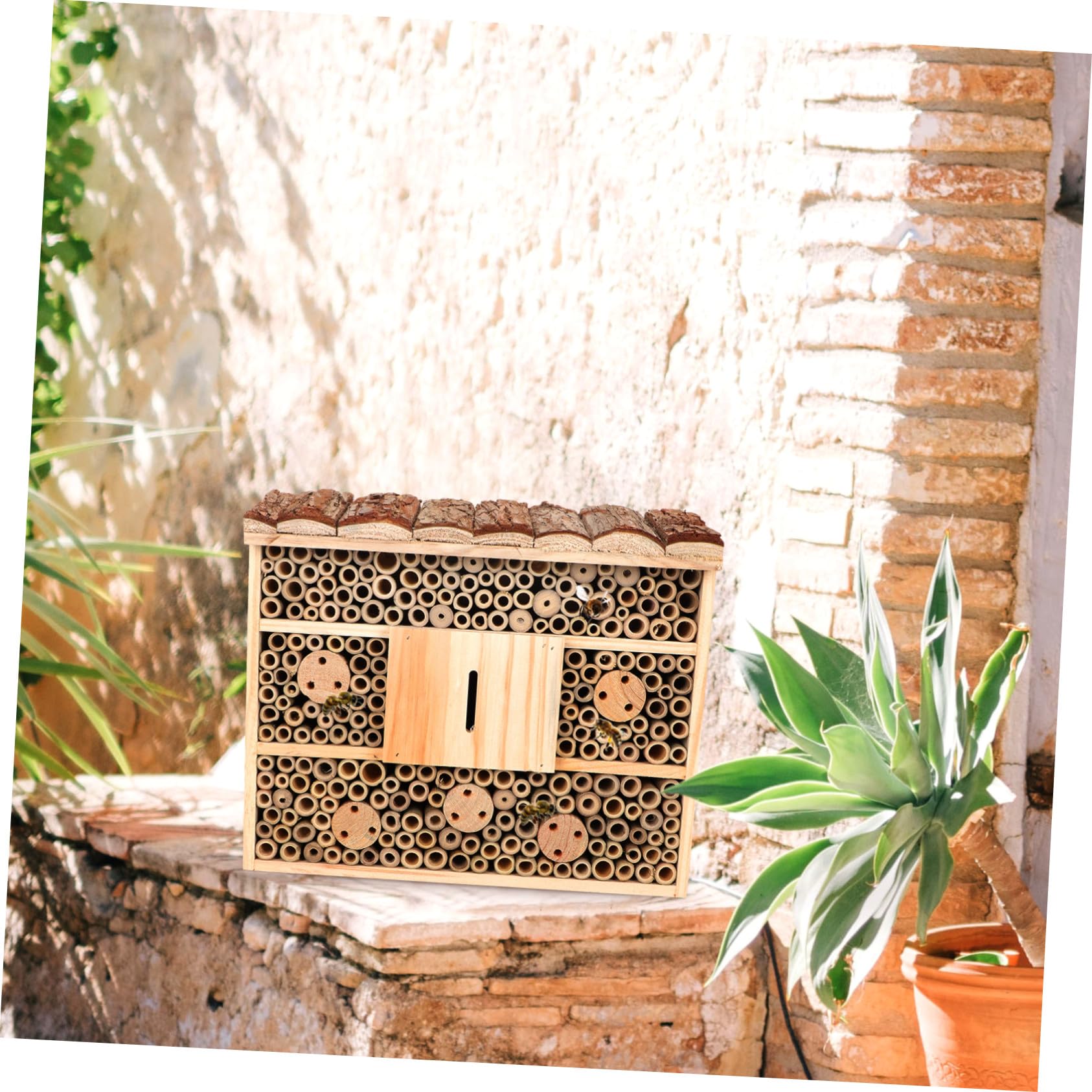 ORFOFE Hotel per Insetti in Legno Casa di Legno Beige da Giardino, Supporto Nidificazione e Attrazione Insetti Utili