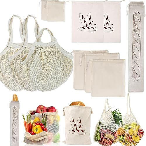 11 bolsas reutilizables para productos, bolsas de comestibles reutilizables, bolsa de pan de lino, bolsas de malla para verduras y frutas, bolsa de