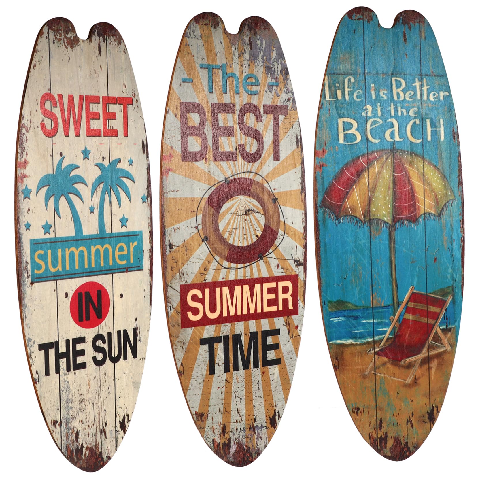 Planches de surf décoratives en bois lot de 3 pour décoration murale thème plage