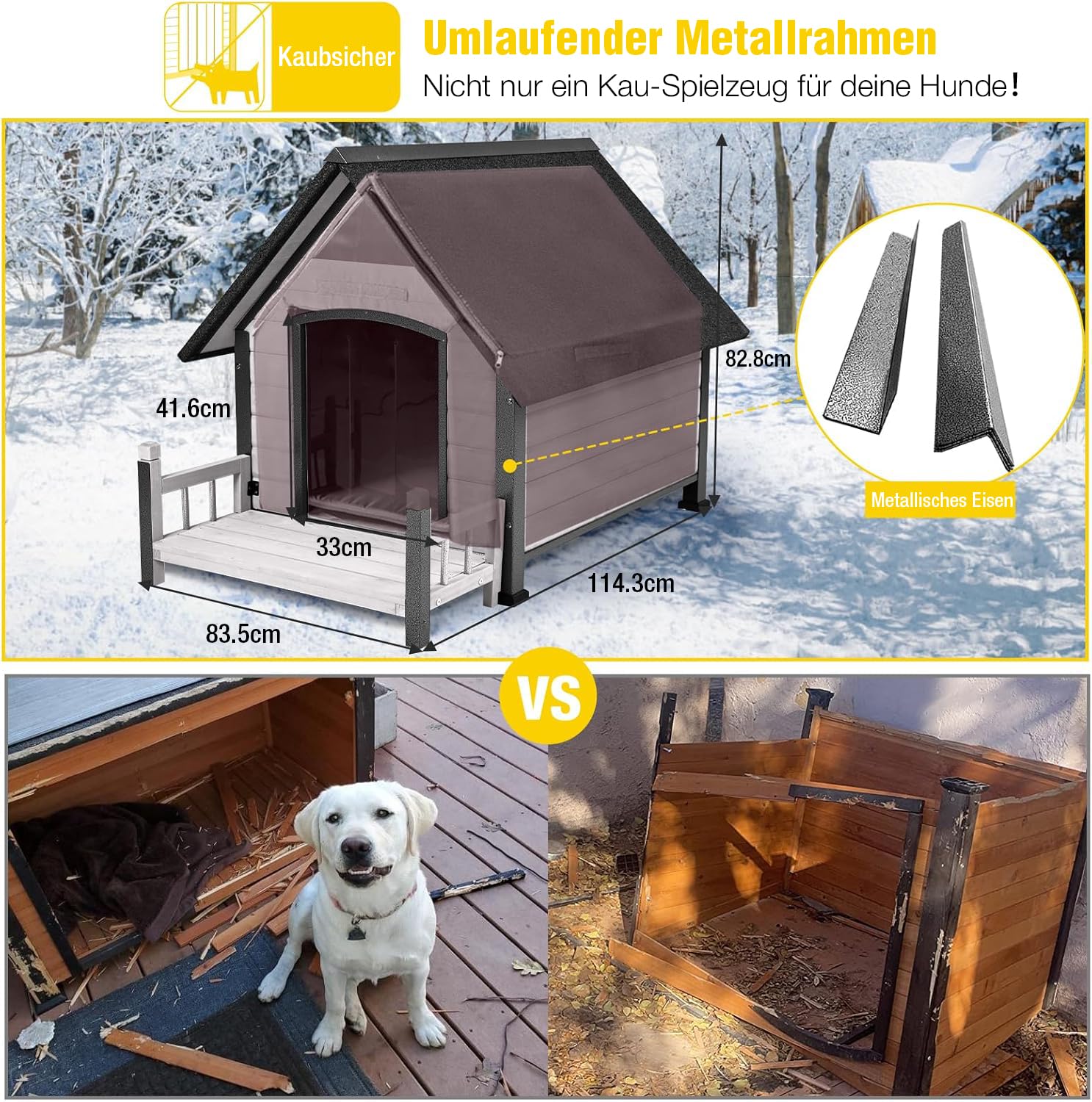 Aivituvin Outdoor Hundehaus mit isolierter Futterung, Wasserdichtes Welpen Schutzhaus, Indoor Hundehütte, beißgeschütztes Design, für kleine bis mittlere Hunde mit Veranda (weiß, L mit isolierter)