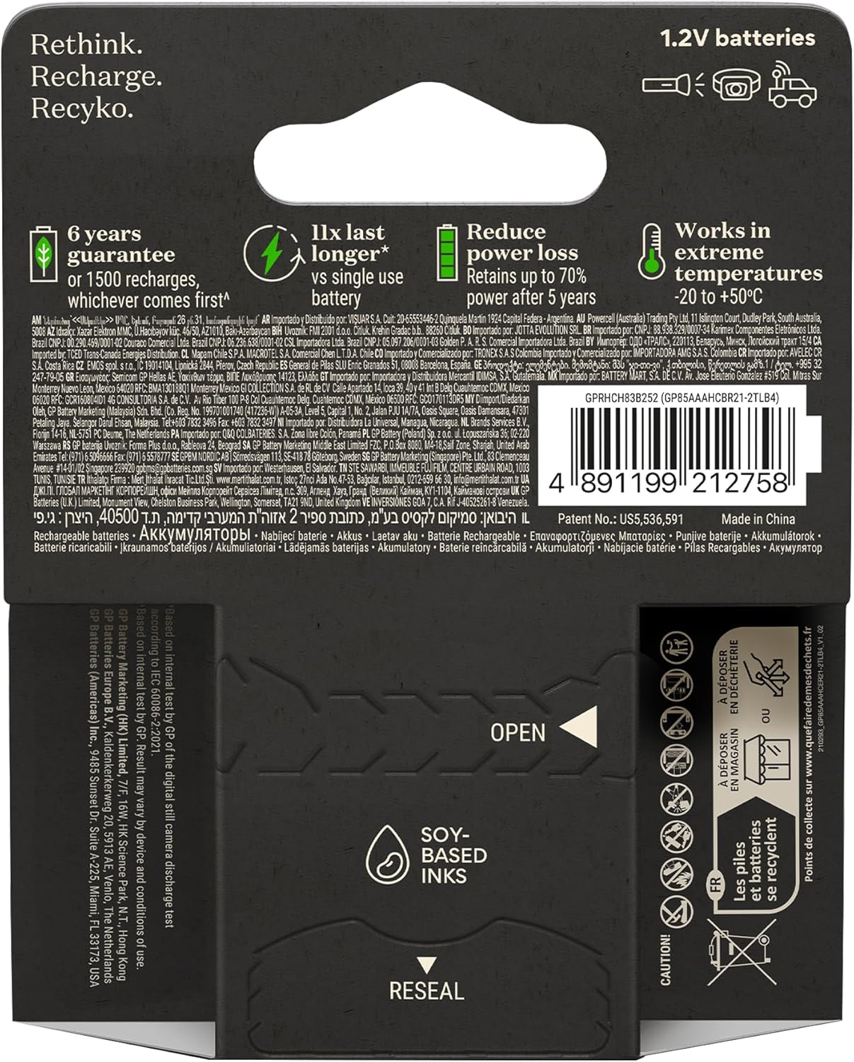 GP Batteries Recyko Pro AAA Slim Ni-Mh Rechargeable Battery, 1.2 Volt, Card of 4