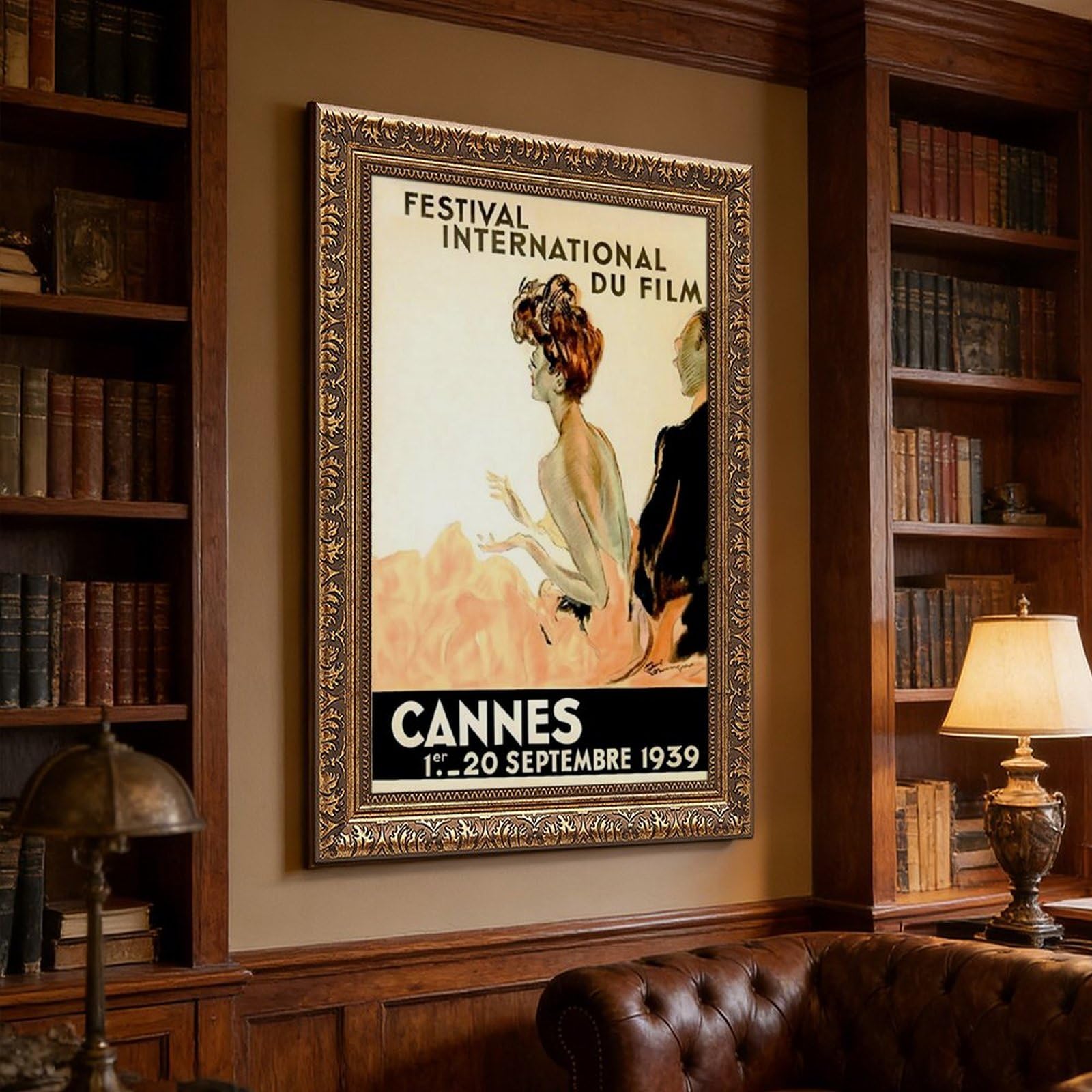 WCYB Festival International Du Film Fest 1939 Cannes Movie Fashion Couple Vintage Poster Stampe Canvas Deco Dipinti Wall Art Hangable Frame 20,3 cm L x 30,5 cm W