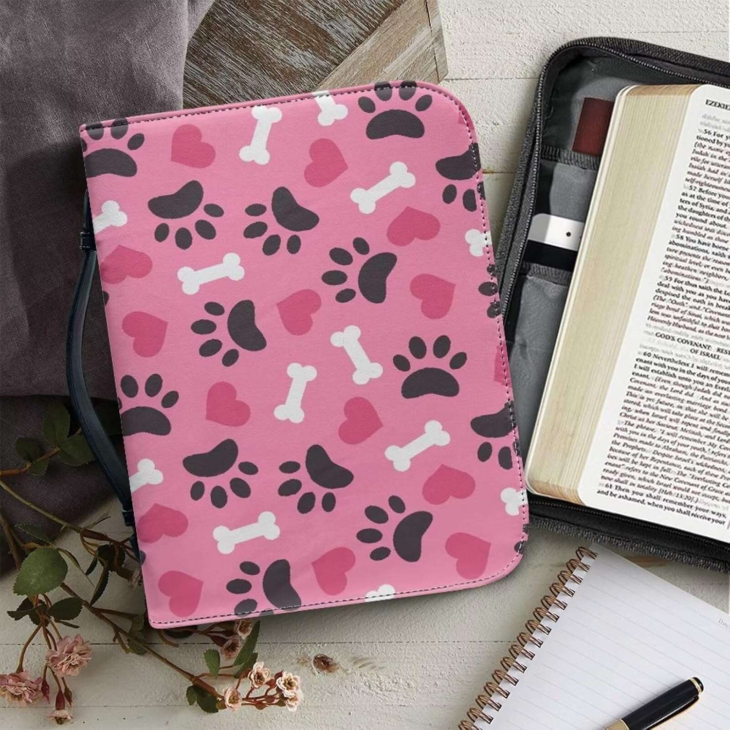 Bible Cover Bag for Women Girls PU Leather Bible Handbag with Handle Portable Tote Bag for Bible Study Supplies