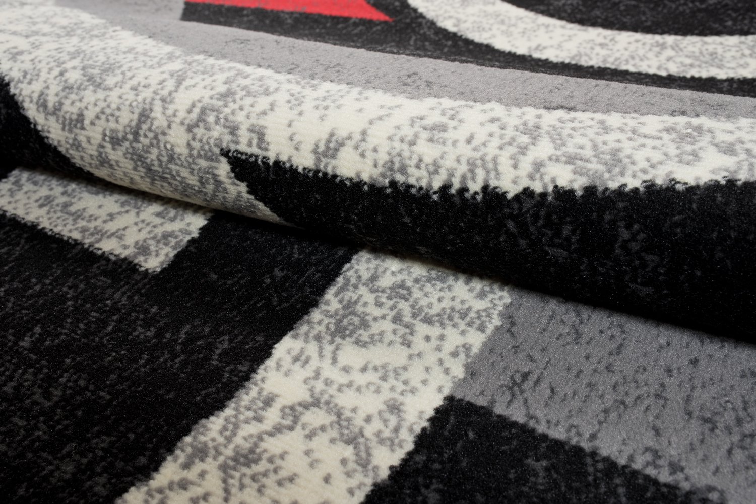 TAPISO Qmega Tapis Poils Ras Moderne Noir Gris Rouge Abstrait Motif Ondes Tapis Salon Chambre Adulte Salle à Manger Bureau Oeko-TEX Résistant 140 x 200 cm