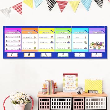 AKAYOK Classroom Pocket Chart with 6 Clear Pockets - 57x18 Wall Organizer for Teachers, Homeschool & Office | Fits 8.5x11 Papers, Posters, Artwork Display Blue-6 Pockets