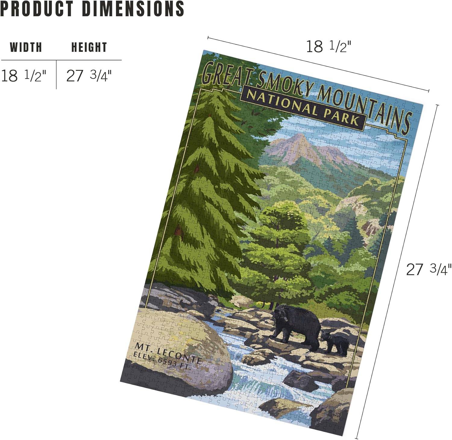 Great Smoky Mountains National Park, Tennessee, Leconte Creek and Mt. Leconte Press (1000 Piece Puzzle, Challenging Jigsaw Puzzle for Adults, Made in USA)