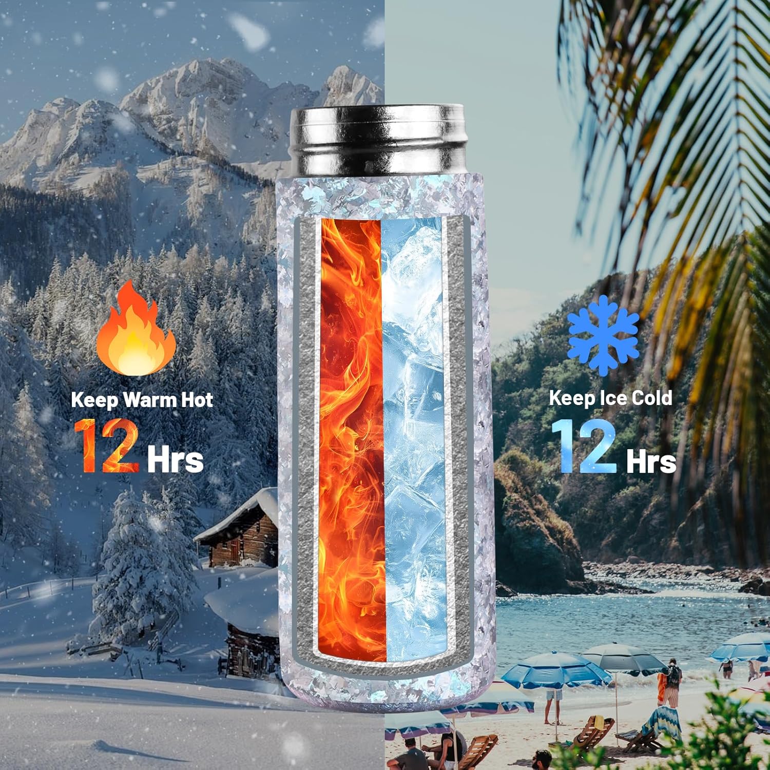 Pure Titanium Water Bottle, 10 oz Frosted Blue Insulated Travel Coffee Mug Cup with Built-in Infuser & Lid, Ultralight Leak-Proof Tumblers, Vaccum Camping Flask Jug Keep Cold 12H Hot 12H