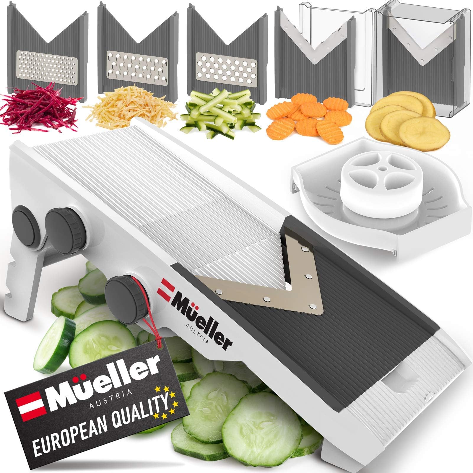 Mueller Austria Multi Blade Adjustable Mandoline Cheese/Vegetable Slicer, Cutter, Shredder with Precise Maximum Adjustability