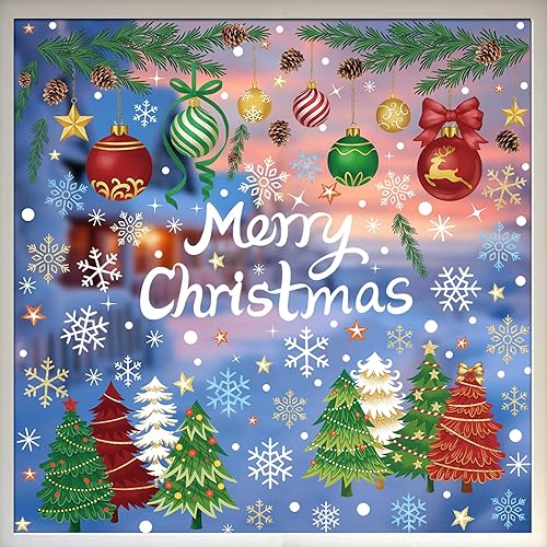 Merry Christmas Window Clings - 5 Sheets 173 Pcs Winter